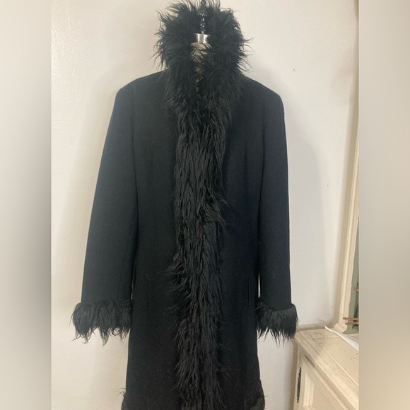 Vtg Esprit wool coat w faux Mongolian fur trim XL - Picture 2 of 13